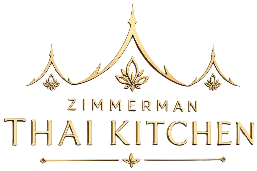 Zimmerman Thai Kitchen logo, a gold temple roofline over the restaurant name